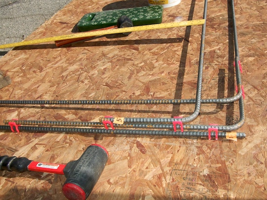 OSB and rebar on table